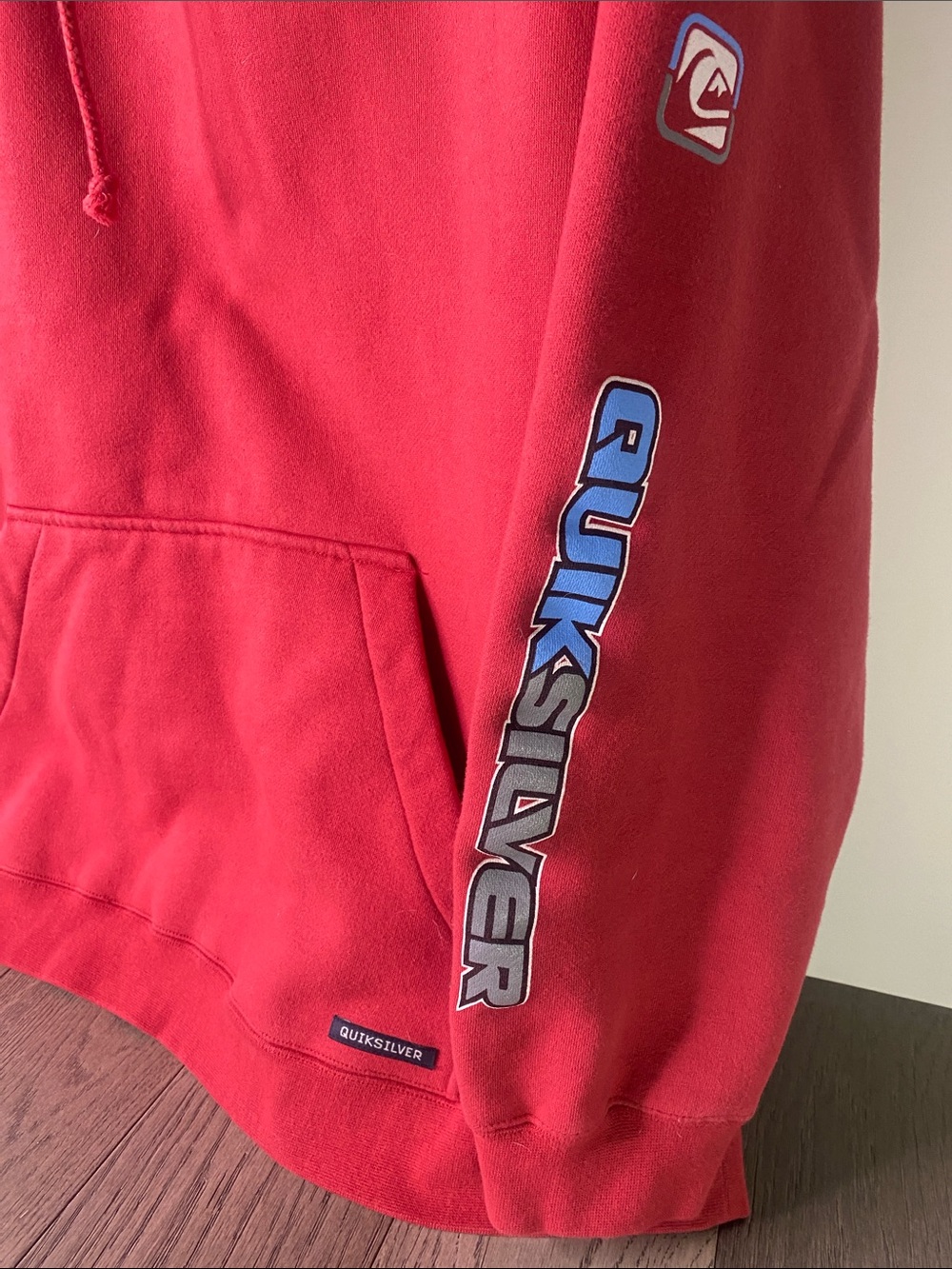 Vtg Quiksilver Men's XL Red Pullover Hoodie - Logo Fleece Sweatshirt - 1541 - Picture 5 of 11